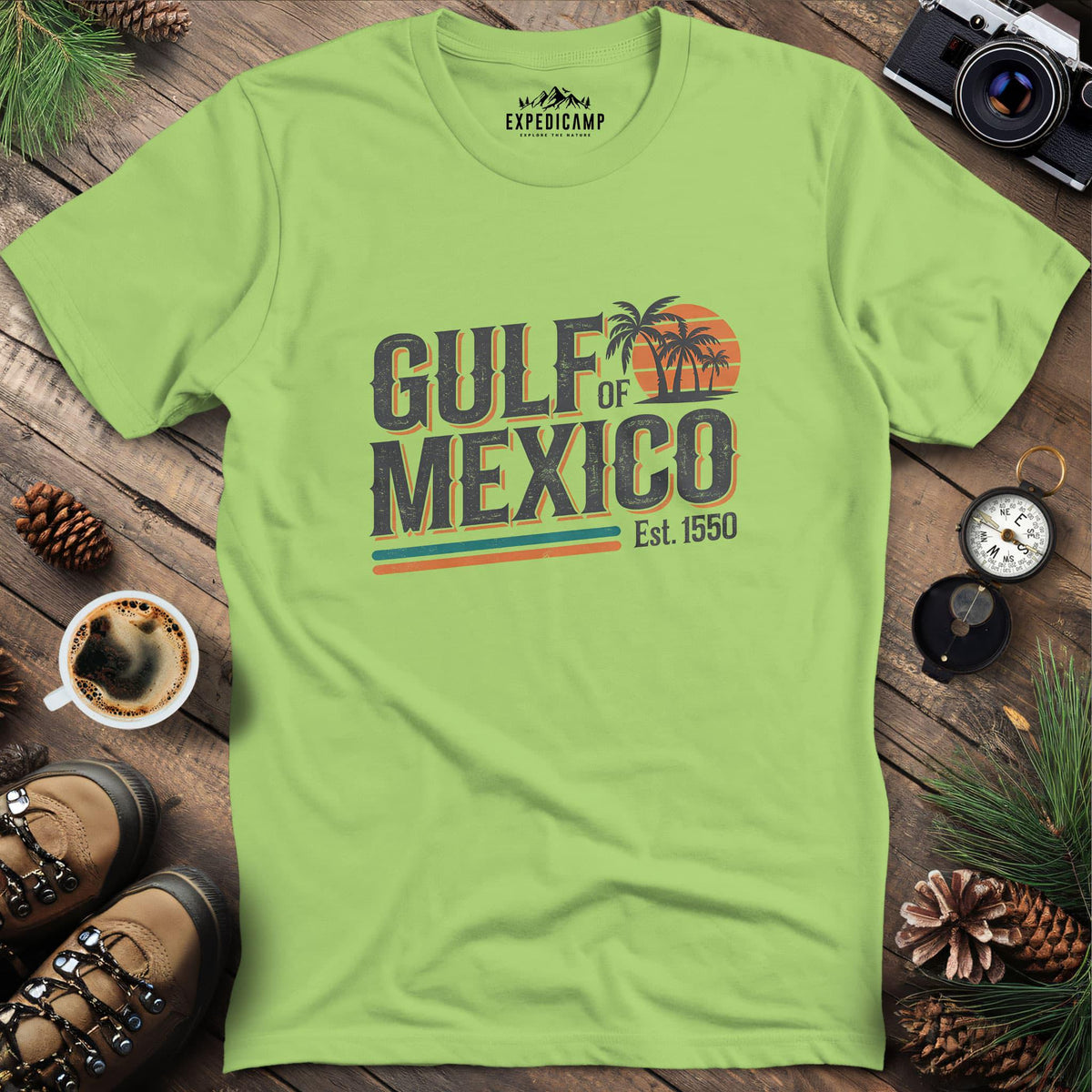 Gulf of Mexico Vintage T-Shirt – Kiwi – Outdoor apparel for travel, hiking, camping, and nature lovers – ExpediCamp