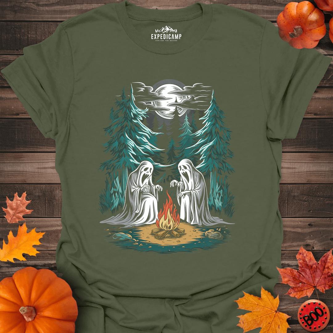 Halloween Campfire T-Shirt – Military Green – Outdoor apparel for travel, hiking, camping, and nature lovers – ExpediCamp