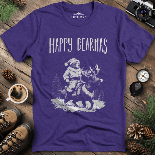Happy Bearmas T-Shirt – Heather Purple – Outdoor apparel for travel, hiking, camping, and nature lovers – ExpediCamp