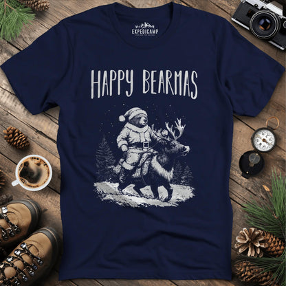 Happy Bearmas T-Shirt – Navy – Outdoor apparel for travel, hiking, camping, and nature lovers – ExpediCamp