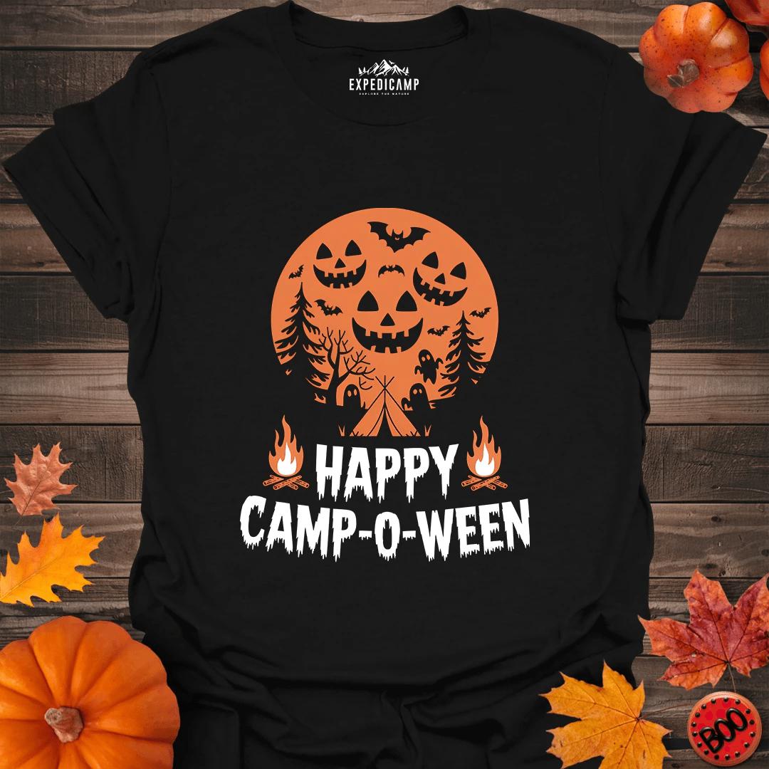 Happy Camp-o-ween T-Shirt – Black – Outdoor apparel for travel, hiking, camping, and nature lovers – ExpediCamp