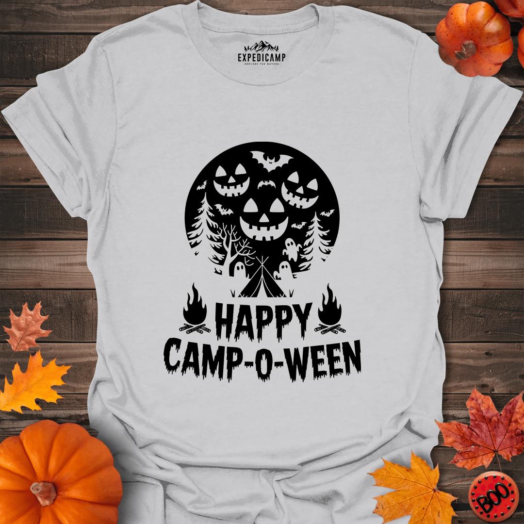 Happy Camp-o-ween T-Shirt – Ice Grey – Outdoor apparel for travel, hiking, camping, and nature lovers – ExpediCamp