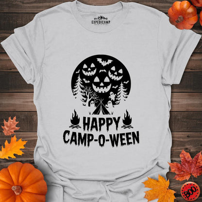 Happy Camp-o-ween T-Shirt – Ice Grey – Outdoor apparel for travel, hiking, camping, and nature lovers – ExpediCamp