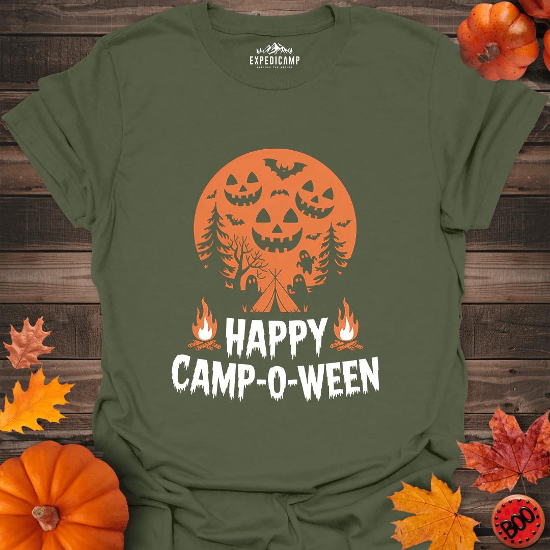 Happy Camp-o-ween T-Shirt – Military Green – Outdoor apparel for travel, hiking, camping, and nature lovers – ExpediCamp