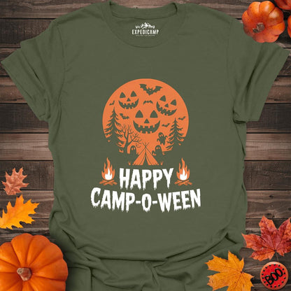 Happy Camp-o-ween T-Shirt – Military Green – Outdoor apparel for travel, hiking, camping, and nature lovers – ExpediCamp
