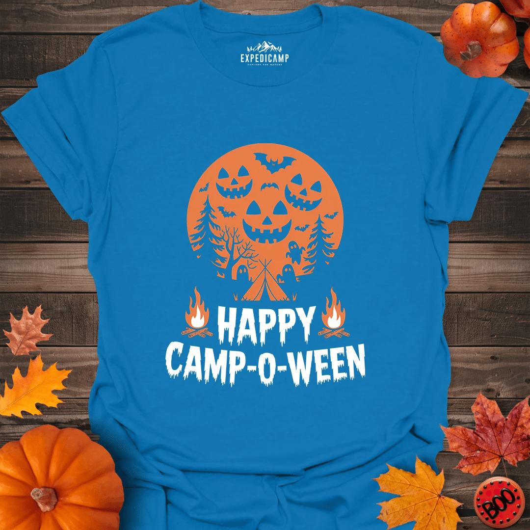 Happy Camp-o-ween T-Shirt – Royal – Outdoor apparel for travel, hiking, camping, and nature lovers – ExpediCamp