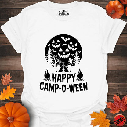 Happy Camp-o-ween T-Shirt – White – Outdoor apparel for travel, hiking, camping, and nature lovers – ExpediCamp