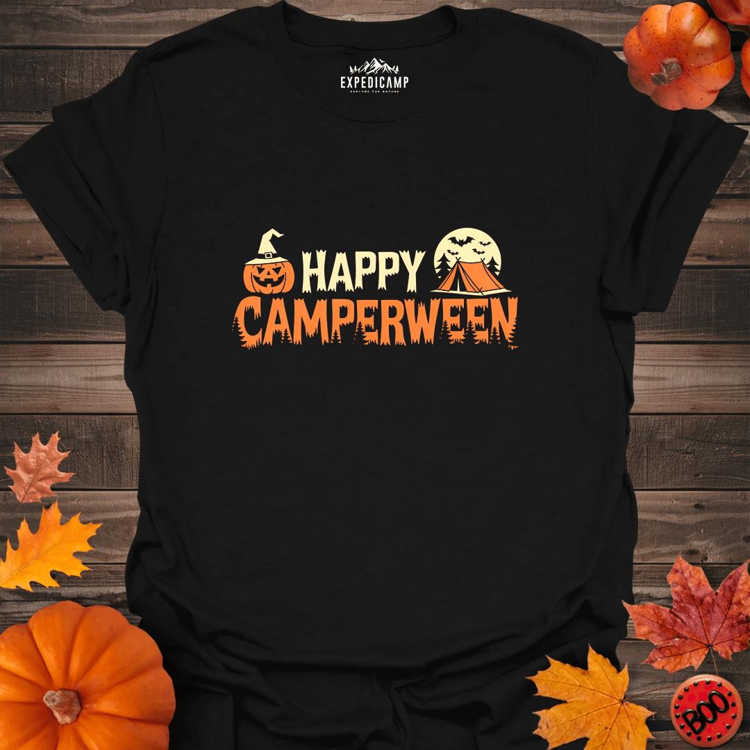 Happy Camperween T-Shirt – Black – Outdoor apparel for travel, hiking, camping, and nature lovers – ExpediCamp