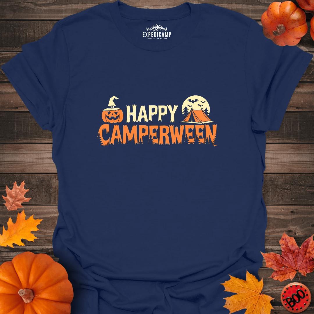 Happy Camperween T-Shirt – Navy – Outdoor apparel for travel, hiking, camping, and nature lovers – ExpediCamp