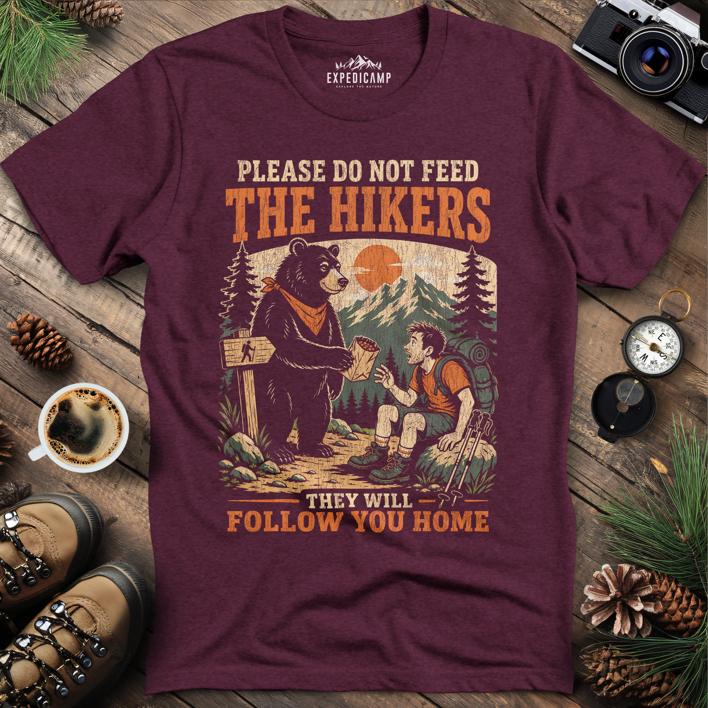 Please Do Not Feed The Hikers Funny Hiking Bear T-Shirt