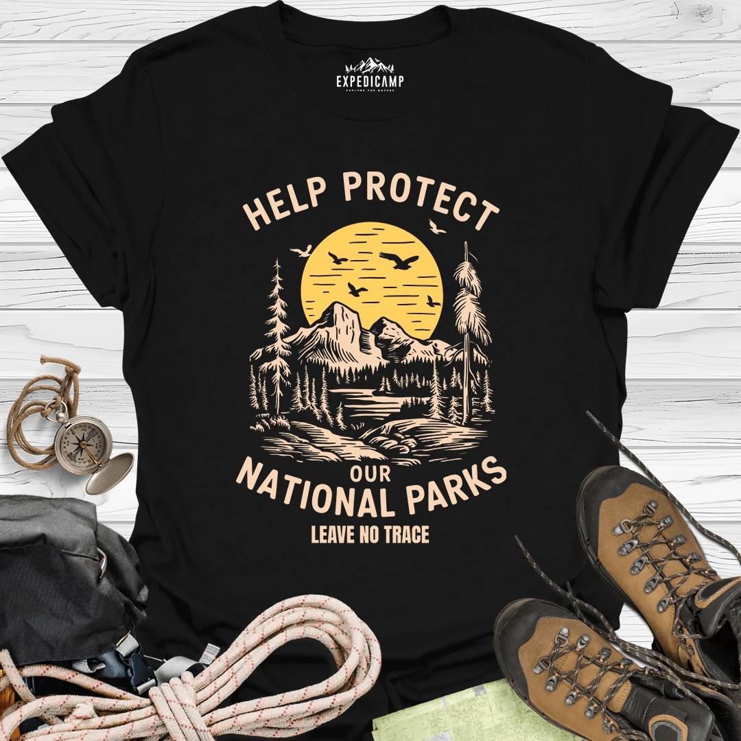 Help Protect Our National Parks Leave No Trace T-Shirt – Black – Outdoor apparel for travel, hiking, camping, and nature lovers – ExpediCamp