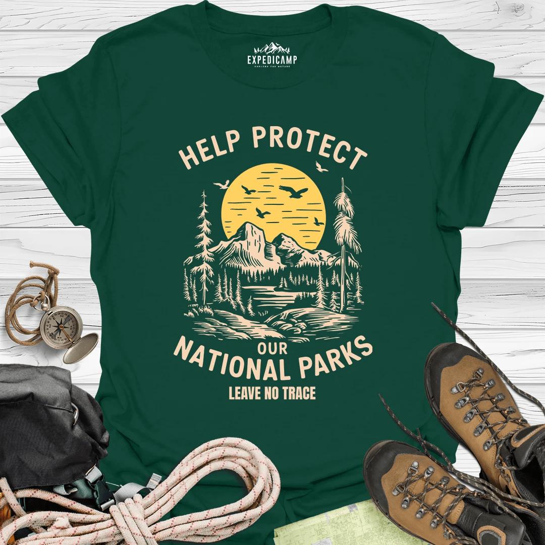 Help Protect Our National Parks Leave No Trace T-Shirt – Forest Green – Outdoor apparel for travel, hiking, camping, and nature lovers – ExpediCamp