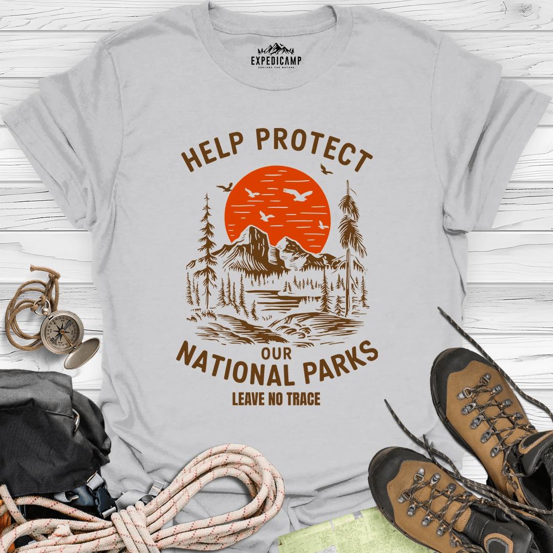 Help Protect Our National Parks Leave No Trace T-Shirt – Ice Grey – Outdoor apparel for travel, hiking, camping, and nature lovers – ExpediCamp