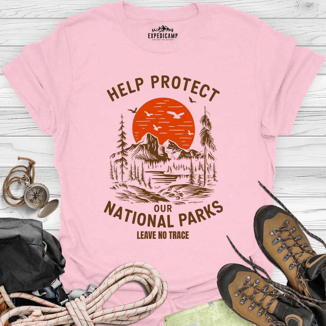 Help Protect Our National Parks Leave No Trace T-Shirt – Light Pink – Outdoor apparel for travel, hiking, camping, and nature lovers – ExpediCamp