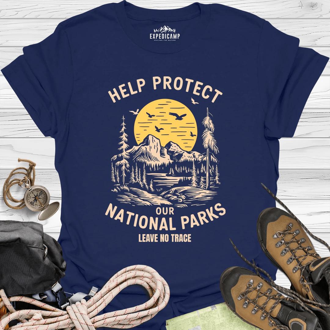 Help Protect Our National Parks Leave No Trace T-Shirt – Navy – Outdoor apparel for travel, hiking, camping, and nature lovers – ExpediCamp