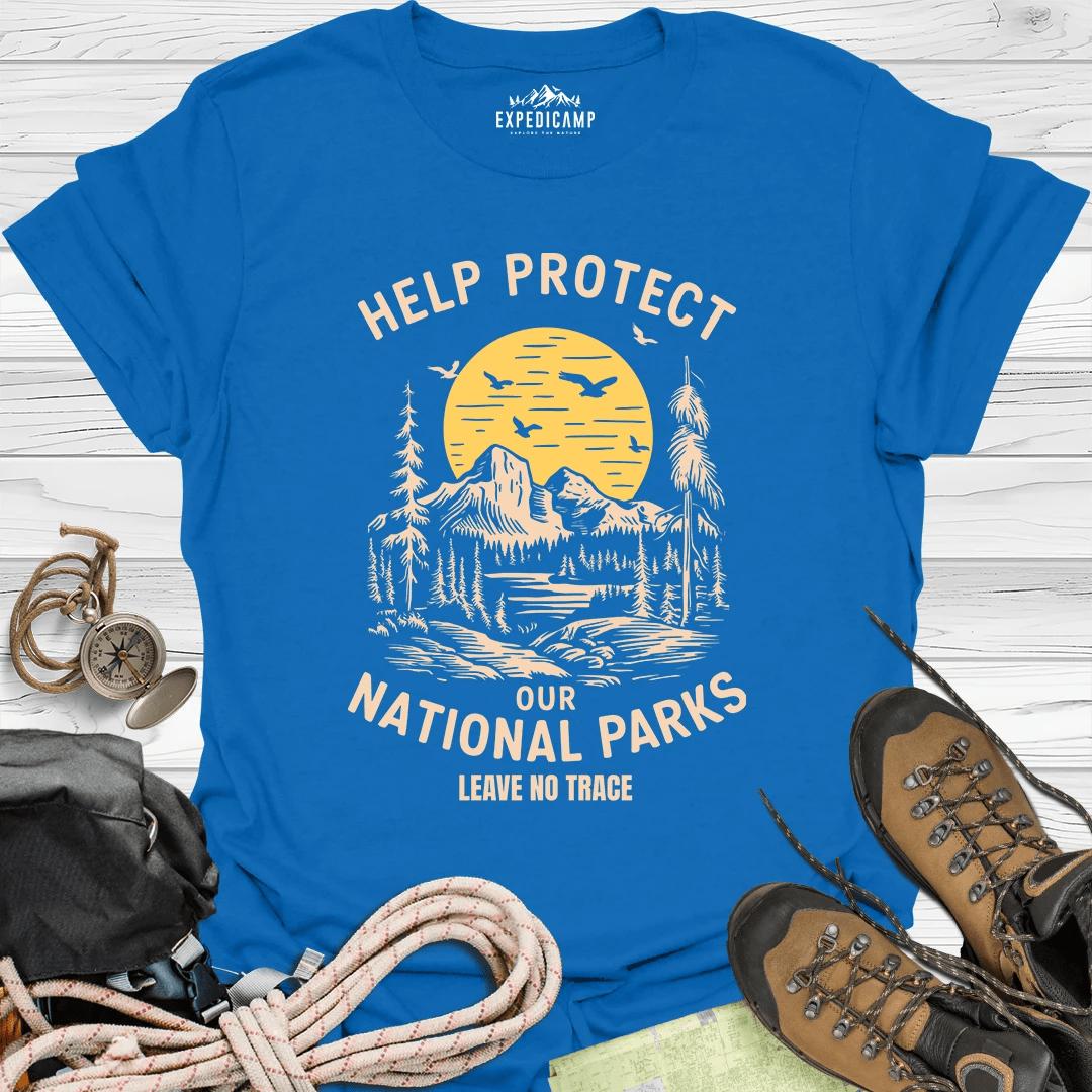 Help Protect Our National Parks Leave No Trace T-Shirt – Royal – Outdoor apparel for travel, hiking, camping, and nature lovers – ExpediCamp