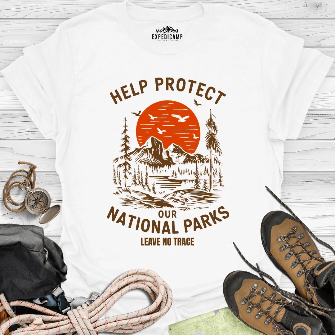 Help Protect Our National Parks Leave No Trace T-Shirt – White – Outdoor apparel for travel, hiking, camping, and nature lovers – ExpediCamp