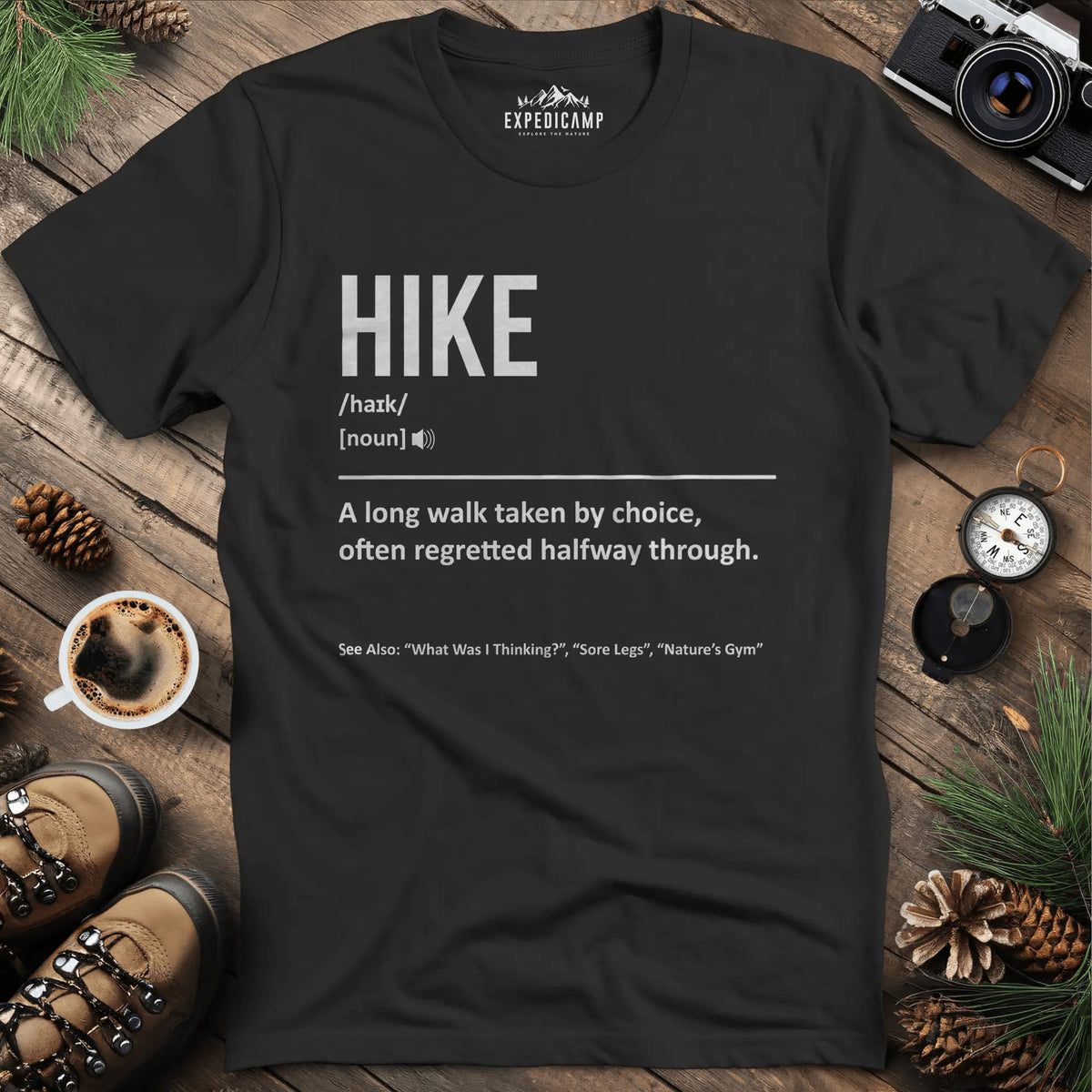 Hike Definition T-Shirt – Black – Outdoor apparel for travel, hiking, camping, and nature lovers – ExpediCamp