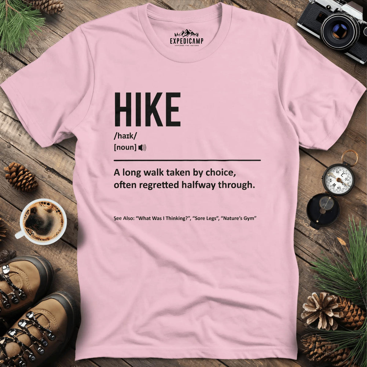 Hike Definition T-Shirt – Light Pink – Outdoor apparel for travel, hiking, camping, and nature lovers – ExpediCamp