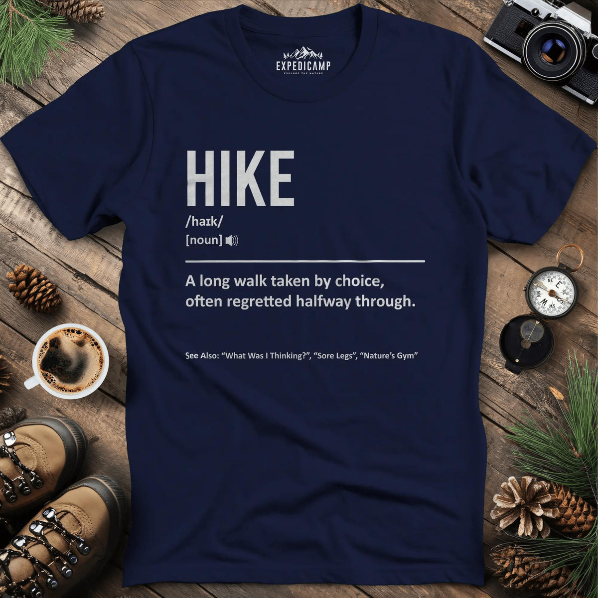 Hike Definition T-Shirt – Navy – Outdoor apparel for travel, hiking, camping, and nature lovers – ExpediCamp
