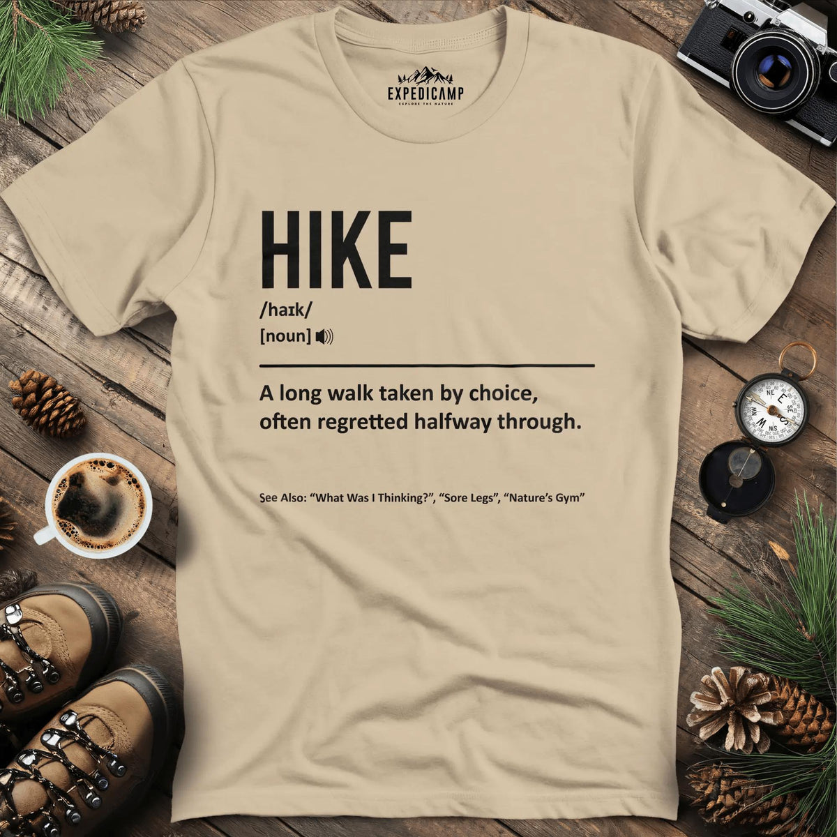 Hike Definition T-Shirt – Sand – Outdoor apparel for travel, hiking, camping, and nature lovers – ExpediCamp