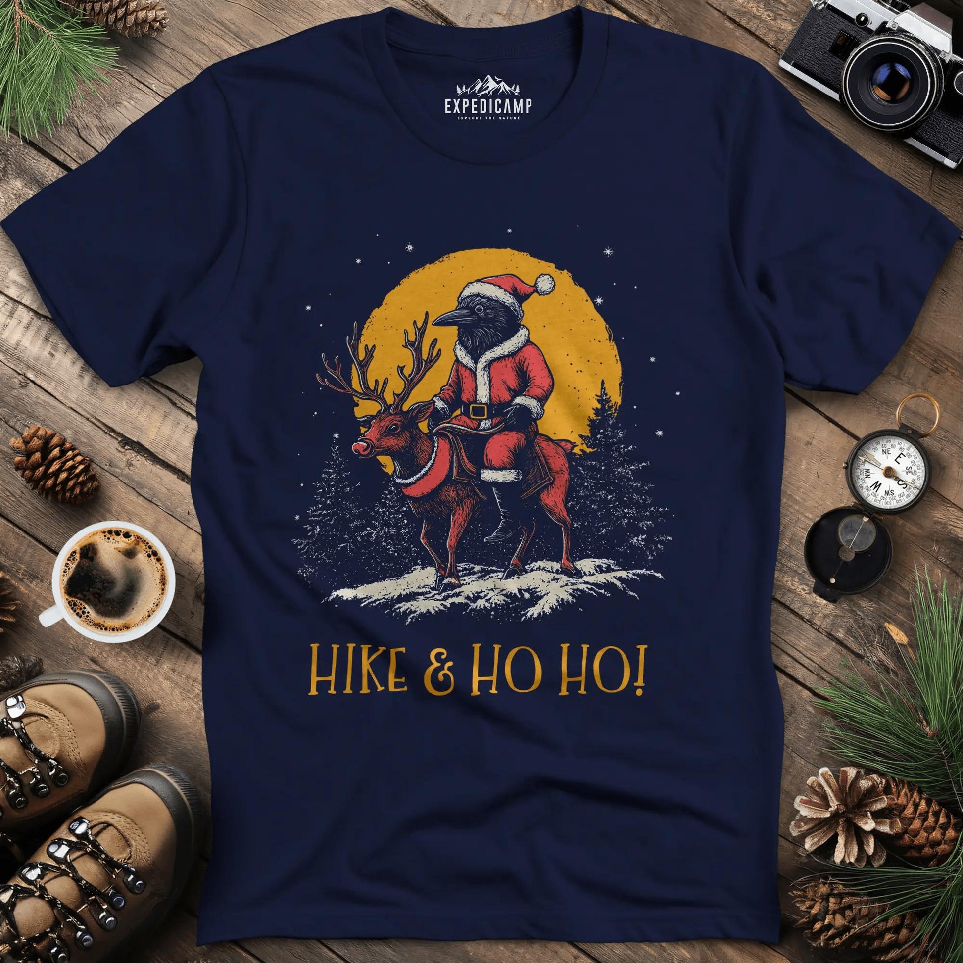 Hike & Ho Ho T-Shirt – Navy – Outdoor apparel for travel, hiking, camping, and nature lovers – ExpediCamp