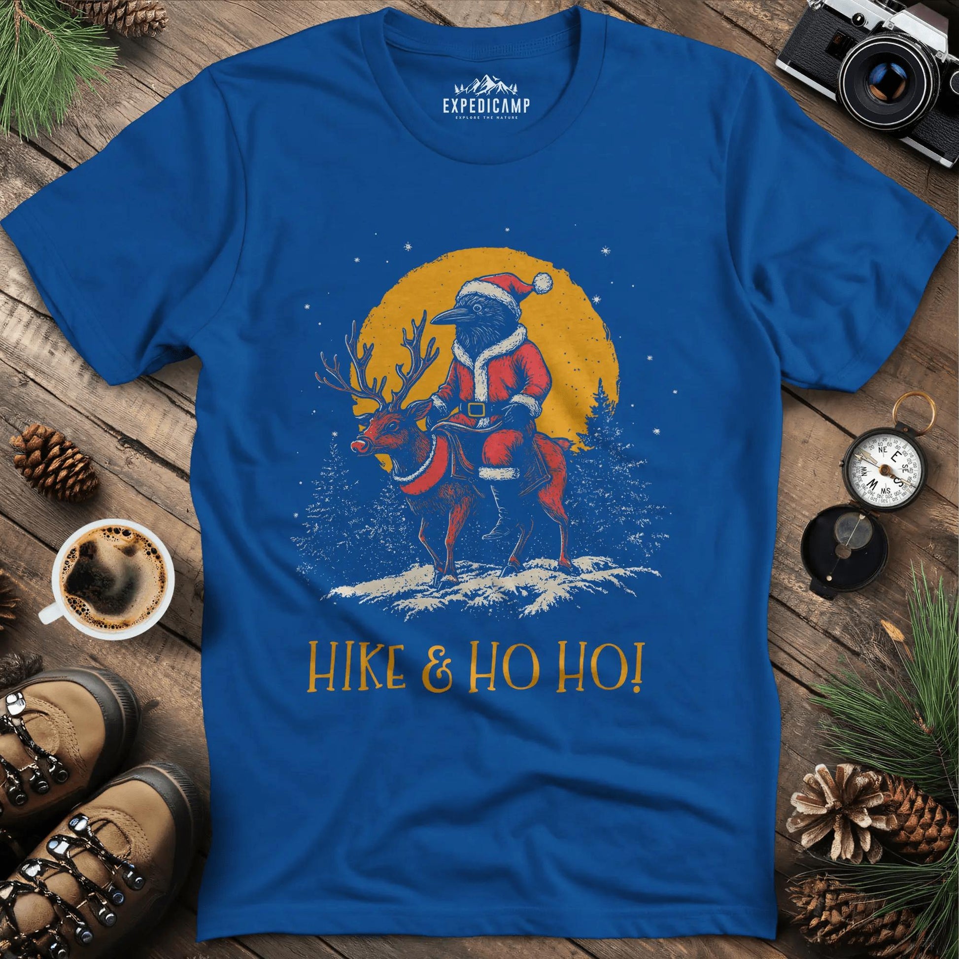 Hike & Ho Ho T-Shirt – Royal – Outdoor apparel for travel, hiking, camping, and nature lovers – ExpediCamp