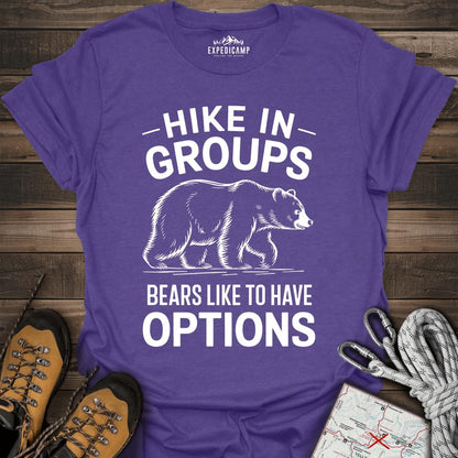Hike In Groups Bear Like To Have Options T-Shirt – Heather Purple – Outdoor apparel for travel, hiking, camping, and nature lovers – ExpediCamp