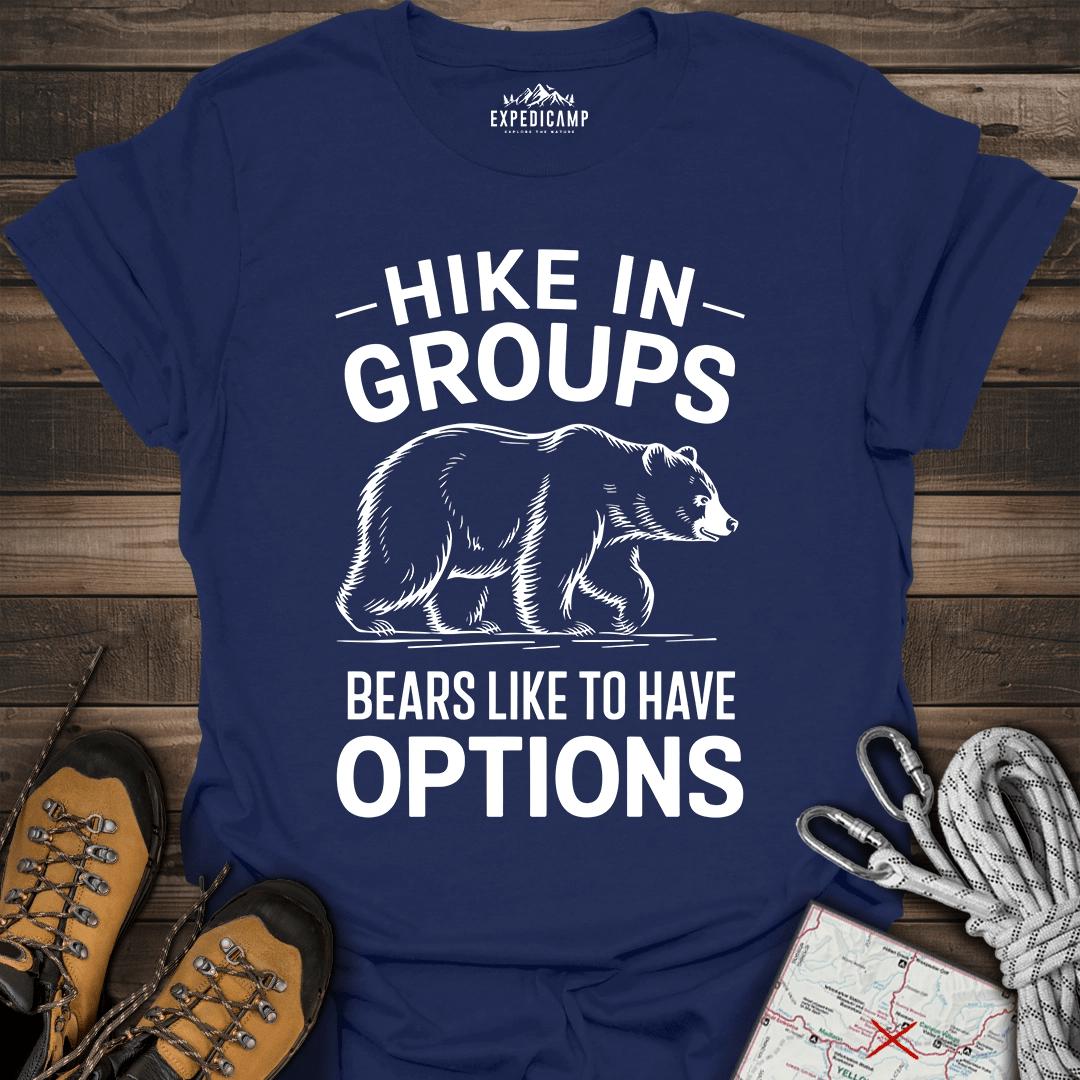 Hike In Groups Bear Like To Have Options T-Shirt – Navy – Outdoor apparel for travel, hiking, camping, and nature lovers – ExpediCamp