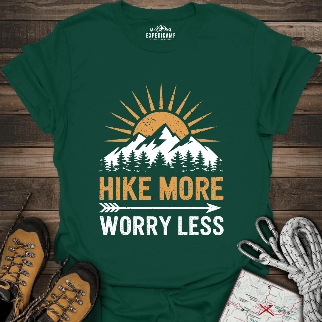 Hike More Worry Less T-Shirt – Forest Green – Outdoor apparel for travel, hiking, camping, and nature lovers – ExpediCamp