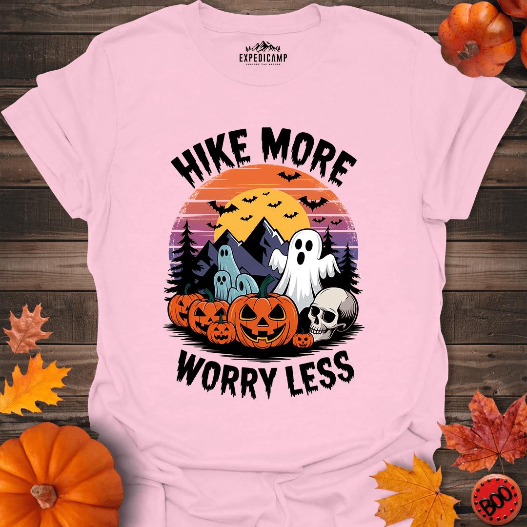 Hike More Worry Less T-Shirt – Light Pink – Outdoor apparel for travel, hiking, camping, and nature lovers – ExpediCamp