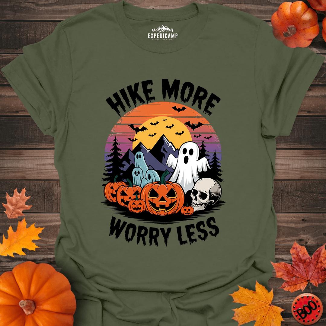 Hike More Worry Less T-Shirt – Military Green – Outdoor apparel for travel, hiking, camping, and nature lovers – ExpediCamp