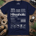 Hikeaholic T-Shirt – Funny Hiking Addict Label Tee – Navy – Outdoor apparel for travel, hiking, camping, and nature lovers – ExpediCamp