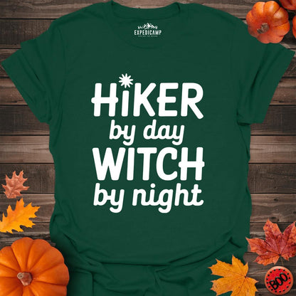 Hiker By Day Witch By Night T-Shirt – Forest Green – Outdoor apparel for travel, hiking, camping, and nature lovers – ExpediCamp