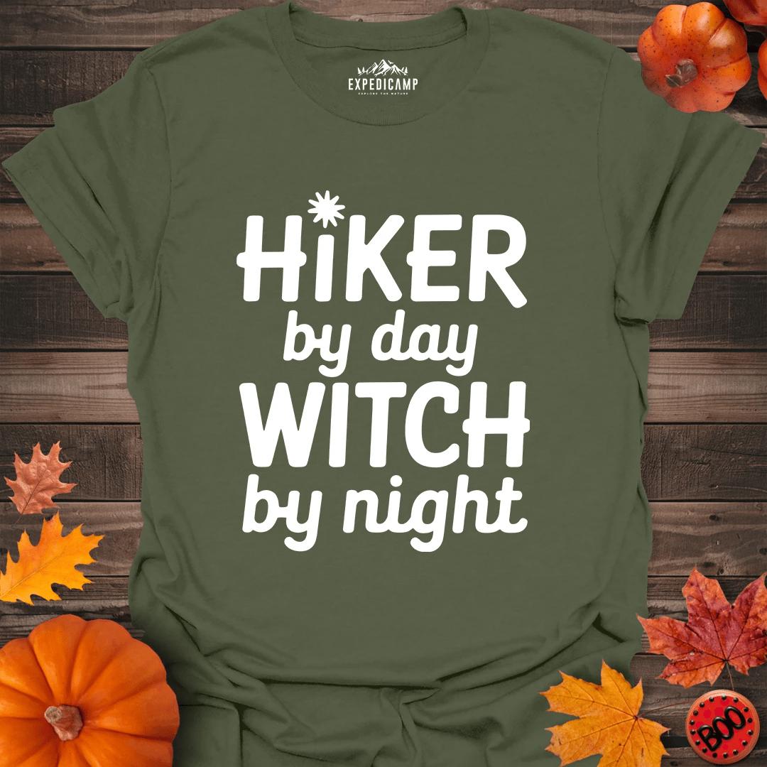 Hiker By Day Witch By Night T-Shirt – Military Green – Outdoor apparel for travel, hiking, camping, and nature lovers – ExpediCamp