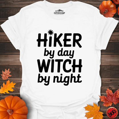 Hiker By Day Witch By Night T-Shirt – White – Outdoor apparel for travel, hiking, camping, and nature lovers – ExpediCamp