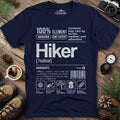 Hiker Label T-Shirt – Funny Hiking Ingredient Label Tee – Navy – Outdoor apparel for travel, hiking, camping, and nature lovers – ExpediCamp
