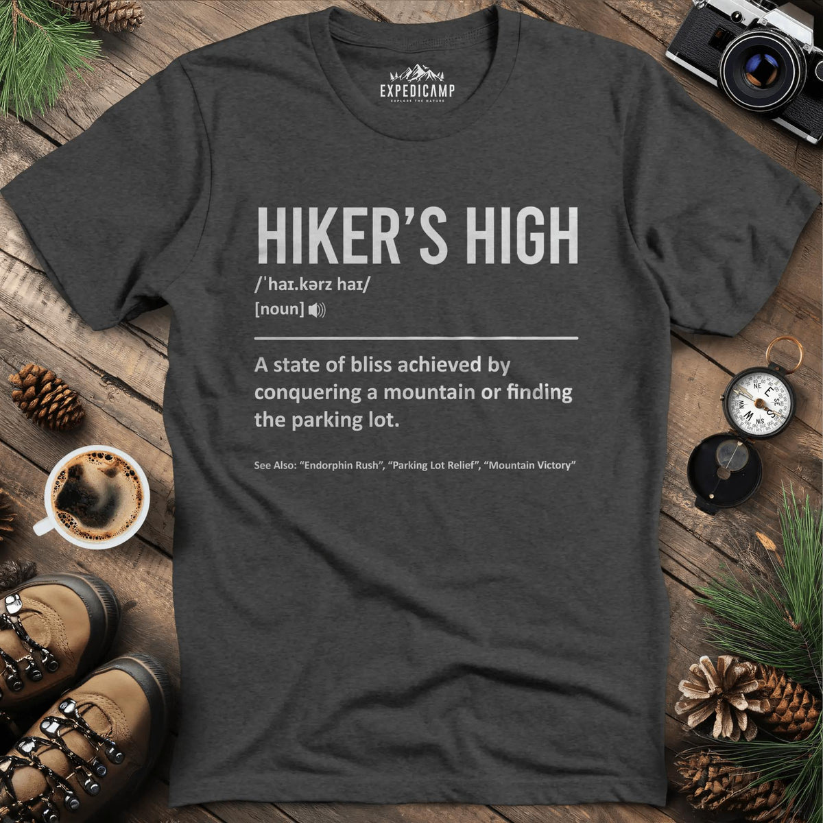 Hiker's High Definition T-Shirt – Dark Heather – Outdoor apparel for travel, hiking, camping, and nature lovers – ExpediCamp