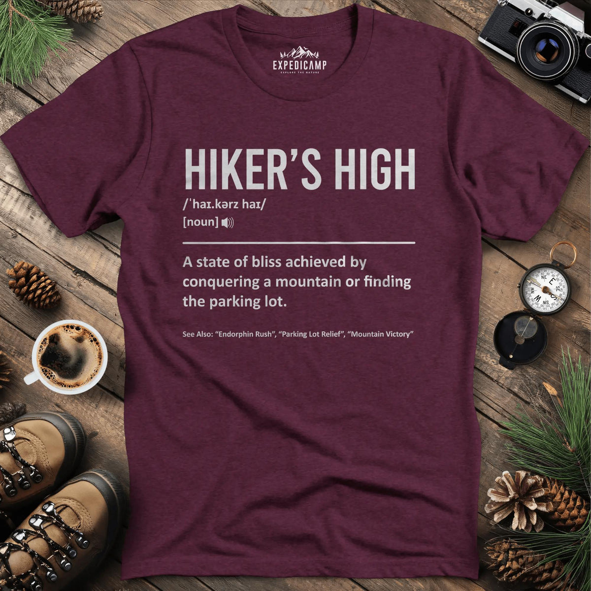 Hiker's High Definition T-Shirt – Heather Maroon – Outdoor apparel for travel, hiking, camping, and nature lovers – ExpediCamp