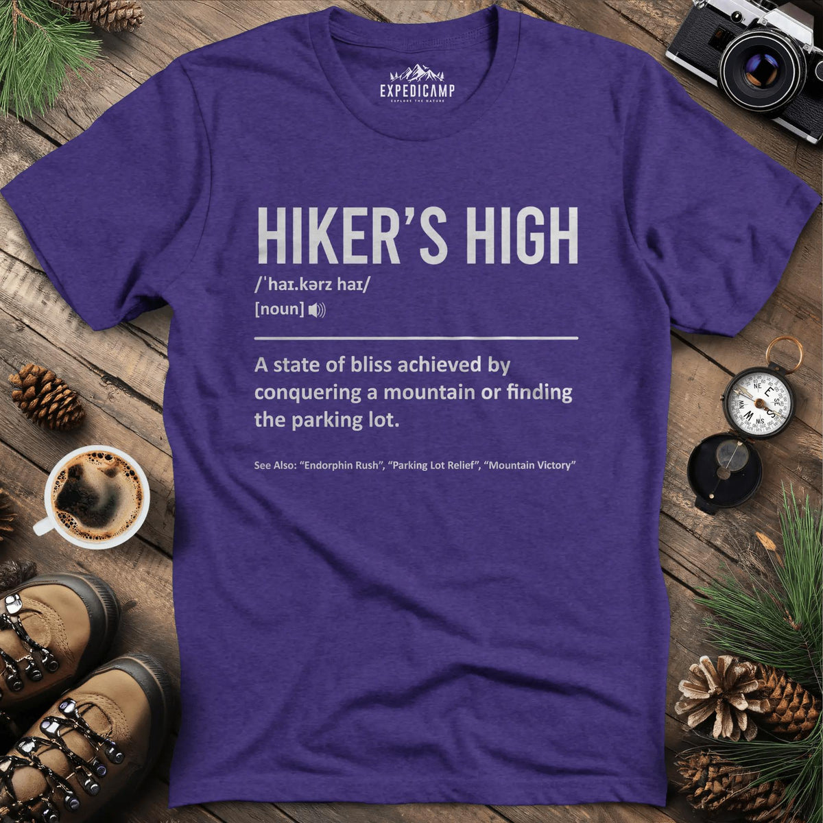 Hiker's High Definition T-Shirt – Heather Purple – Outdoor apparel for travel, hiking, camping, and nature lovers – ExpediCamp