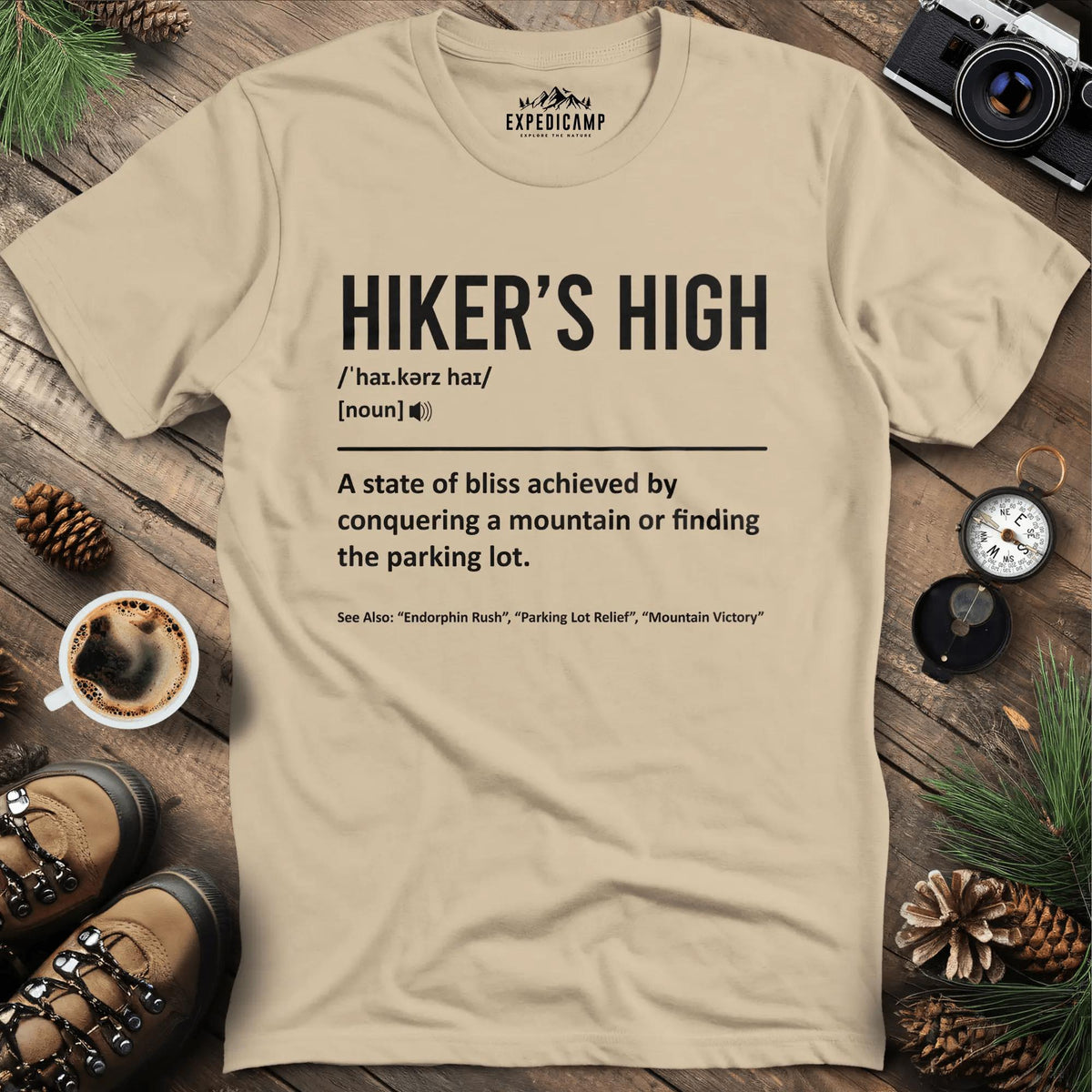 Hiker's High Definition T-Shirt – Sand – Outdoor apparel for travel, hiking, camping, and nature lovers – ExpediCamp