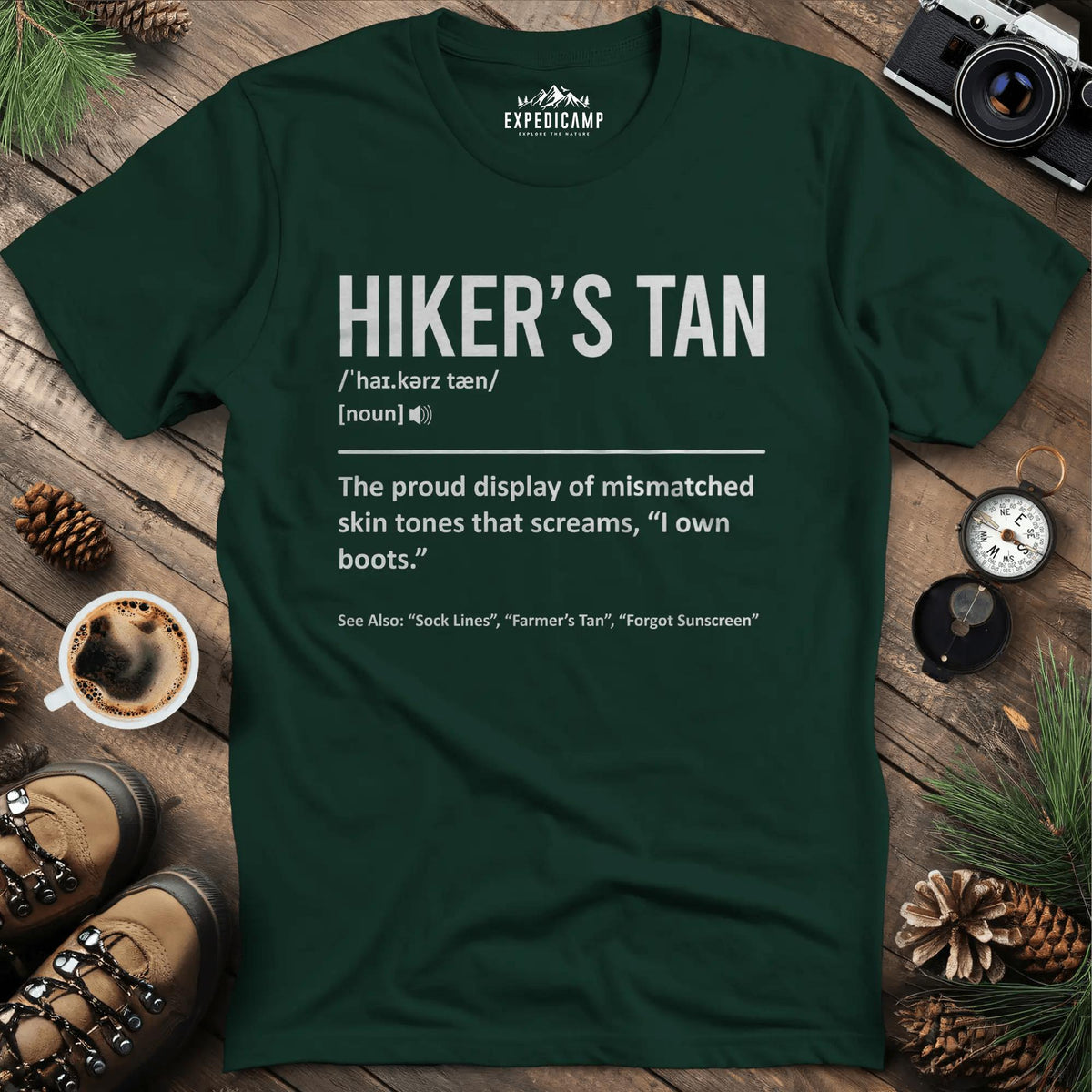 Hiker's Tan Definition T-Shirt – Forest Green – Outdoor apparel for travel, hiking, camping, and nature lovers – ExpediCamp