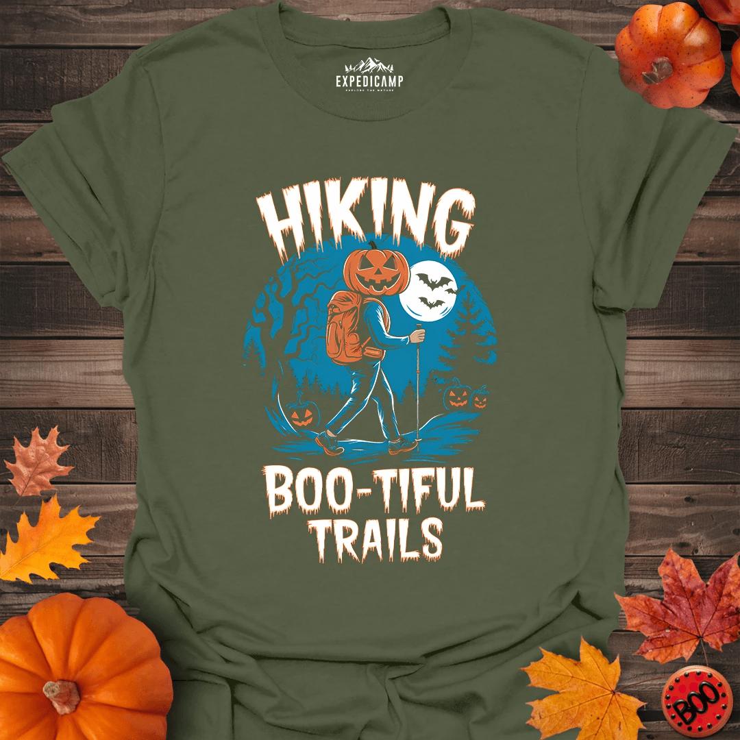 Hiking Boo-tiful Trails T-Shirt – Military Green – Outdoor apparel for travel, hiking, camping, and nature lovers – ExpediCamp