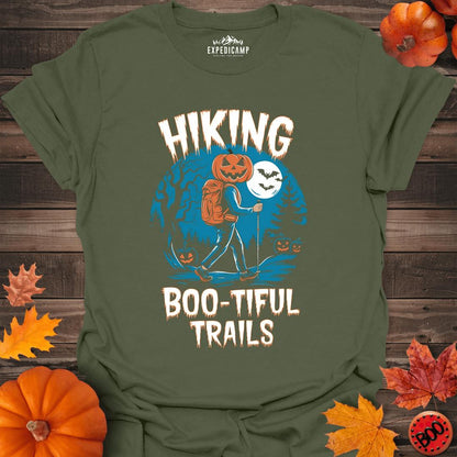 Hiking Boo-tiful Trails T-Shirt – Military Green – Outdoor apparel for travel, hiking, camping, and nature lovers – ExpediCamp