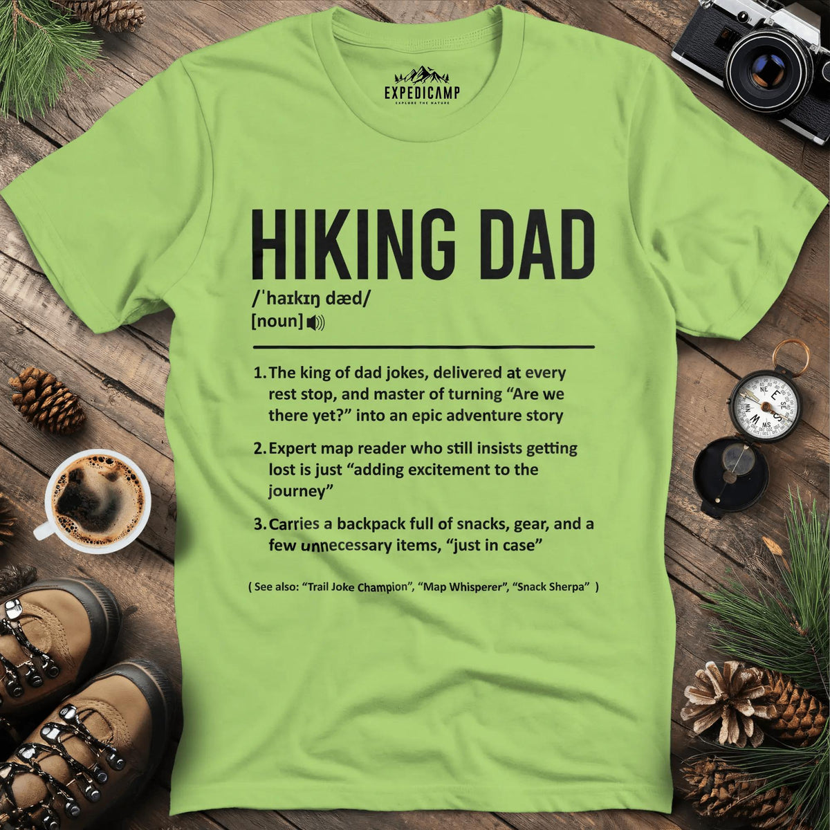 Hiking Dad Definition T-Shirt – Kiwi – Outdoor apparel for travel, hiking, camping, and nature lovers – ExpediCamp