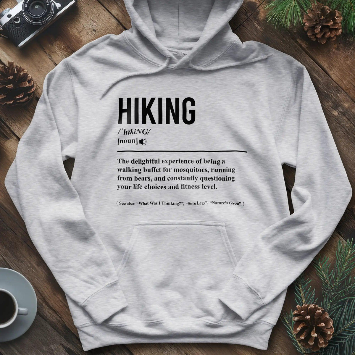 Hiking Definition Hoodie – Ash – Outdoor apparel for travel, hiking, camping, and nature lovers – ExpediCamp