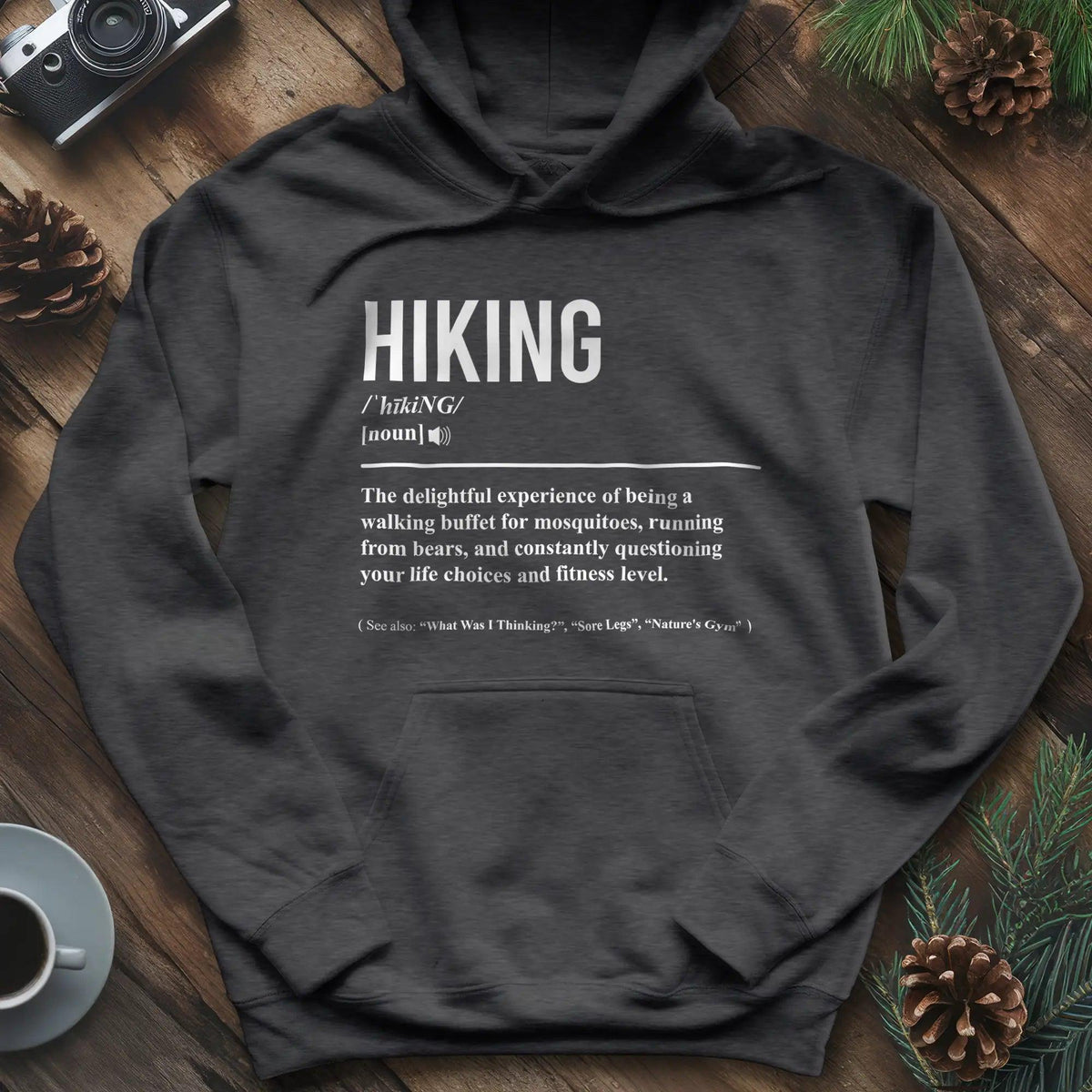 Hiking Definition Hoodie – Dark Heather – Outdoor apparel for travel, hiking, camping, and nature lovers – ExpediCamp