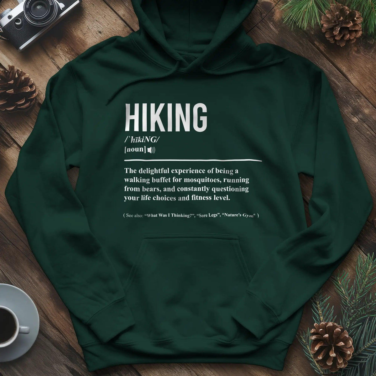 Hiking Definition Hoodie – Forest Green – Outdoor apparel for travel, hiking, camping, and nature lovers – ExpediCamp