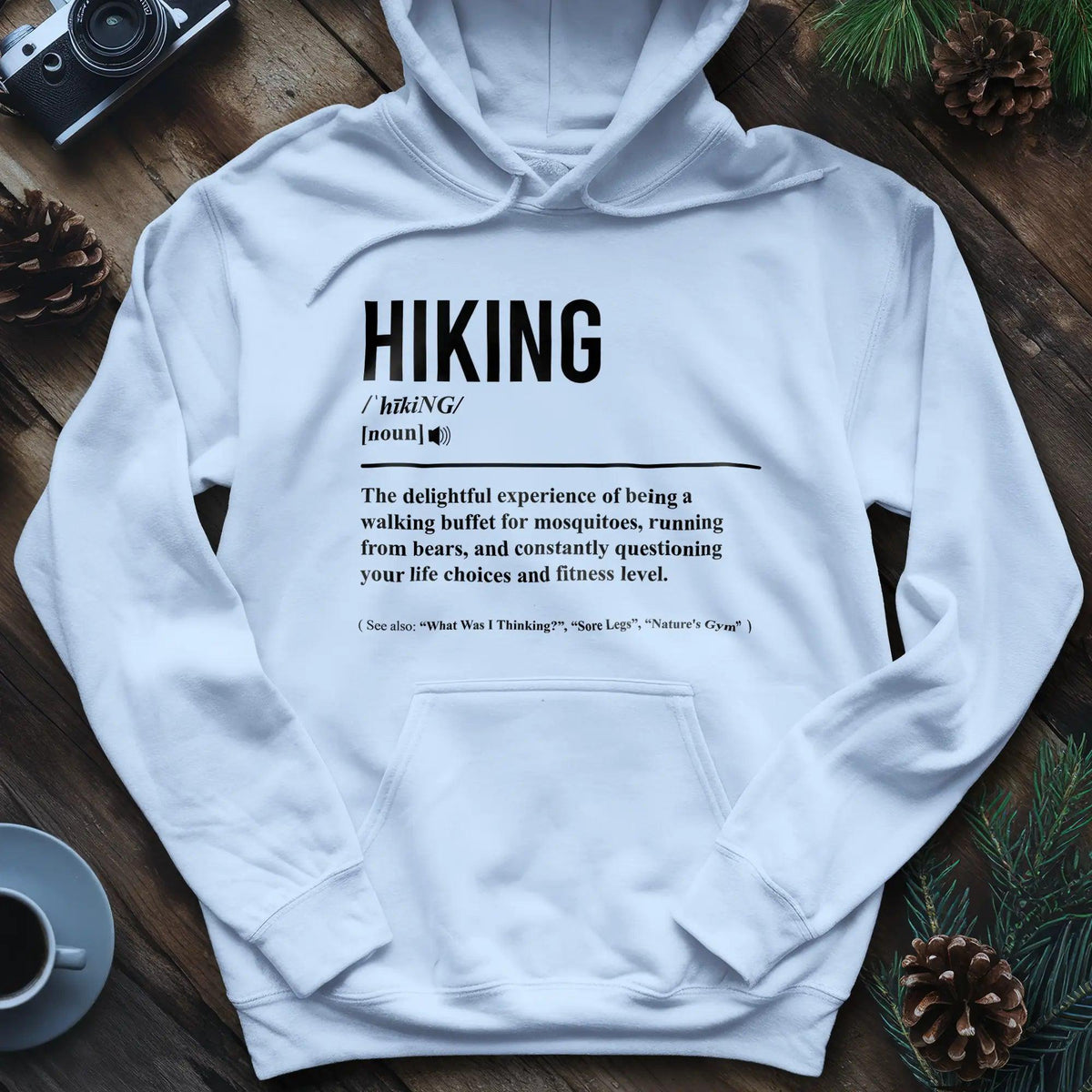 Hiking Definition Hoodie – Light Blue – Outdoor apparel for travel, hiking, camping, and nature lovers – ExpediCamp