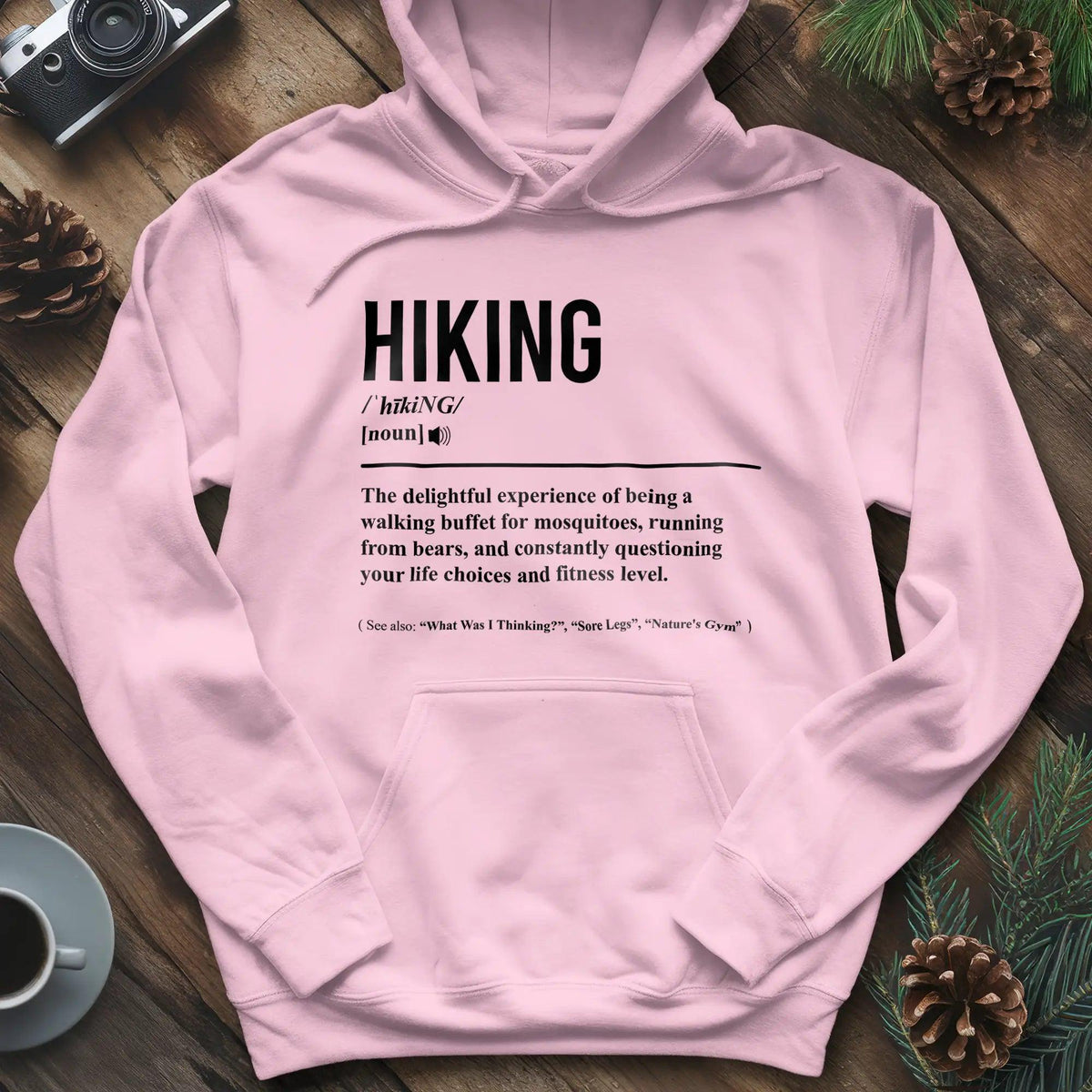 Hiking Definition Hoodie – Light Pink – Outdoor apparel for travel, hiking, camping, and nature lovers – ExpediCamp